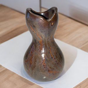 Vintage Pottery Flower Vase Brown and Rust Color 7 inches Rustic